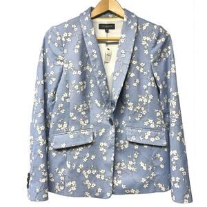 NWT Talbots Size 2 Jacket Blue White Floral Tailored Blazer Preppy Cottagecore